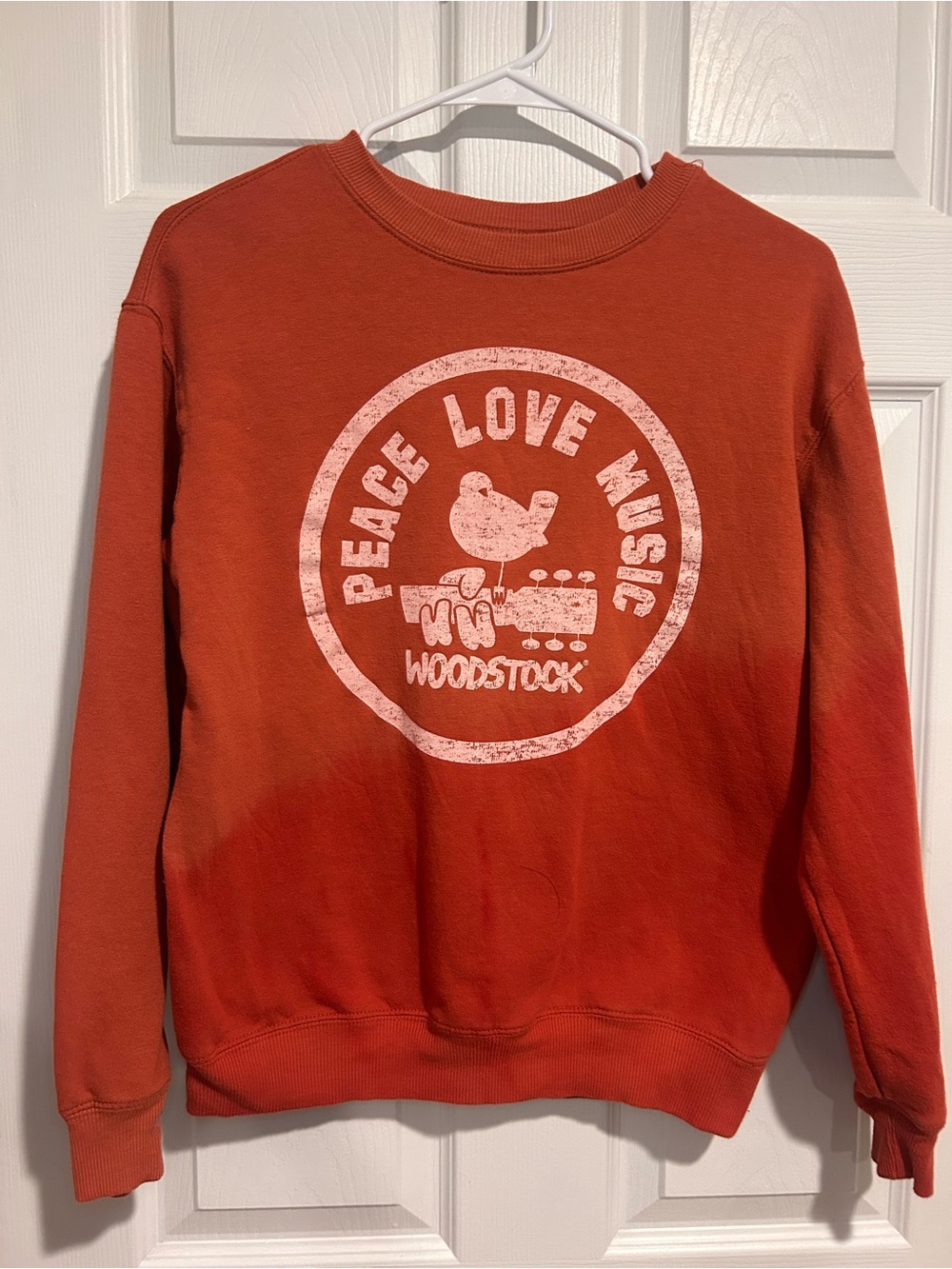 Woodstock Peace Love Music Orange Crewneck Sweatshirt Sz. Small